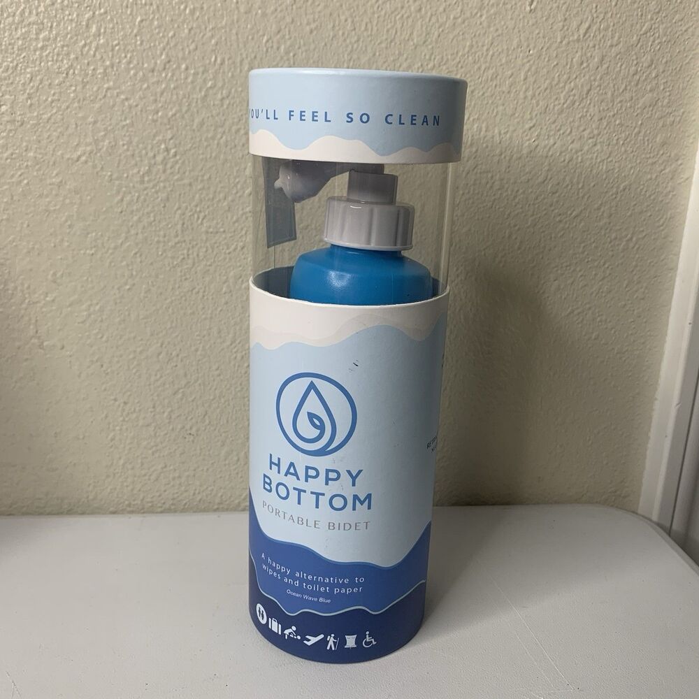Happy Bottom Portable Bidet Handheld Travel Peri Bottle Ocean Wave Blue Sealed!